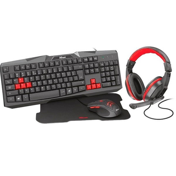 Combo Trust Alámbrico 4 en 1 Ziva Teclado + Audífono + Mouse + Pad Mouse Gaming