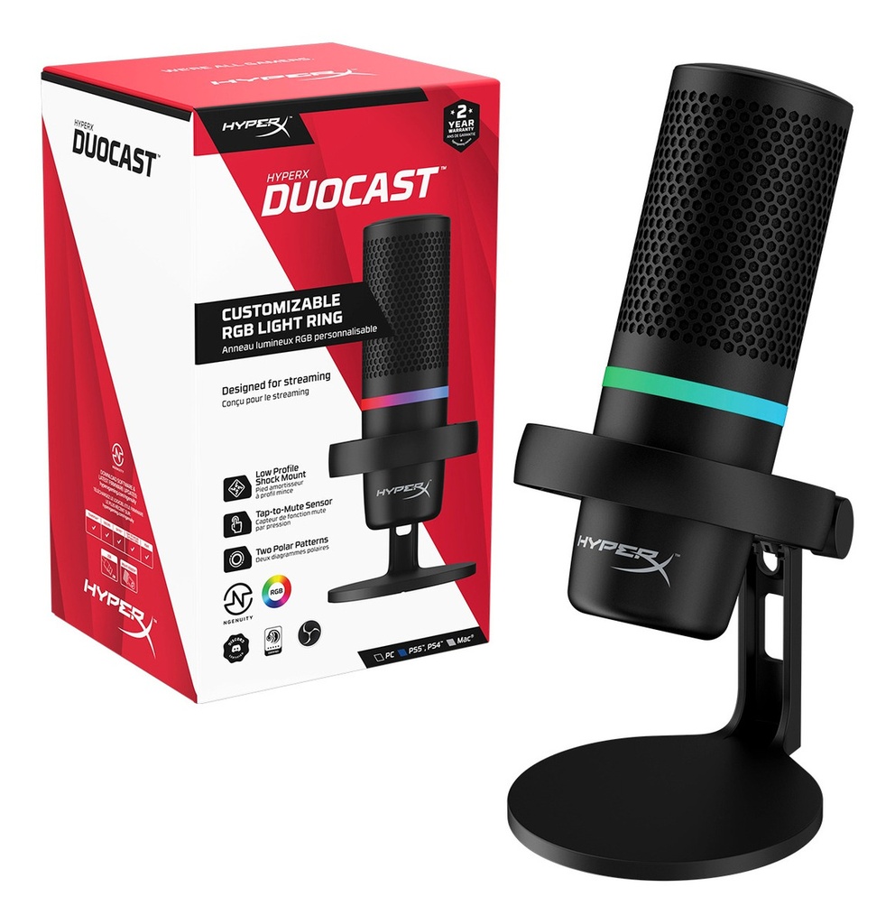 Microfono HyperX DuoCast Condensador Bidireccional USB Iluminacion RGB
