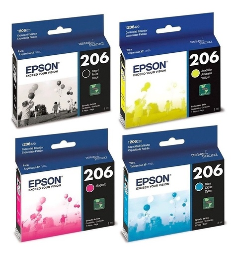 [COMBOEPSON206] Combo Cartuchos Epson 206 Negro + 3 Colores