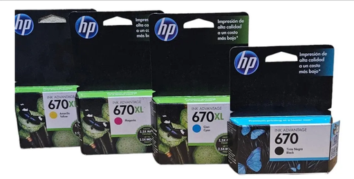 [670N/670XLC] Combo Hp 670 Negro Standar + Hp 670xl Cian Magenta Amarillo