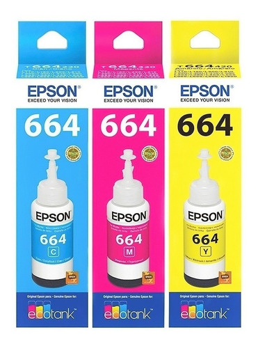 [COMBOCOLORESEPSON664] Combo Tinta Epson 664 Colores x3 Original