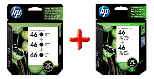 [COMBOHP46x5] Combo HP 46 x3 Color Negro + x2 Tricolor