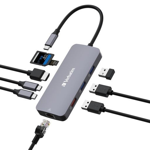 [023942321521] Puerto HUB Verbatim USB-C PRO 9 Puertos Micro SD HDMI Ethernet