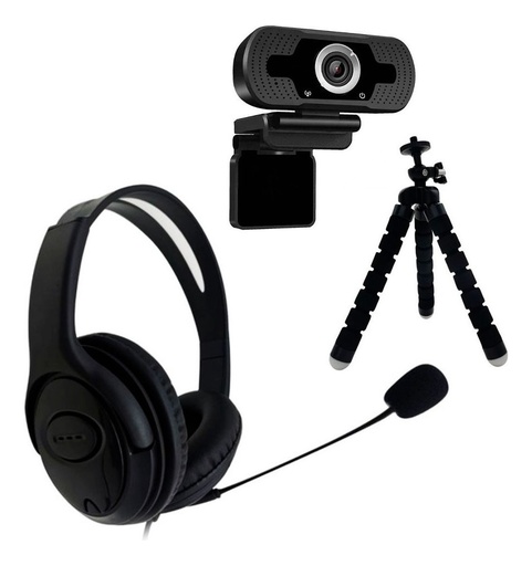 [WEB1536/AURI108U] Combo Camara Web 1536p + Auricular Headset Usb Con Microfono